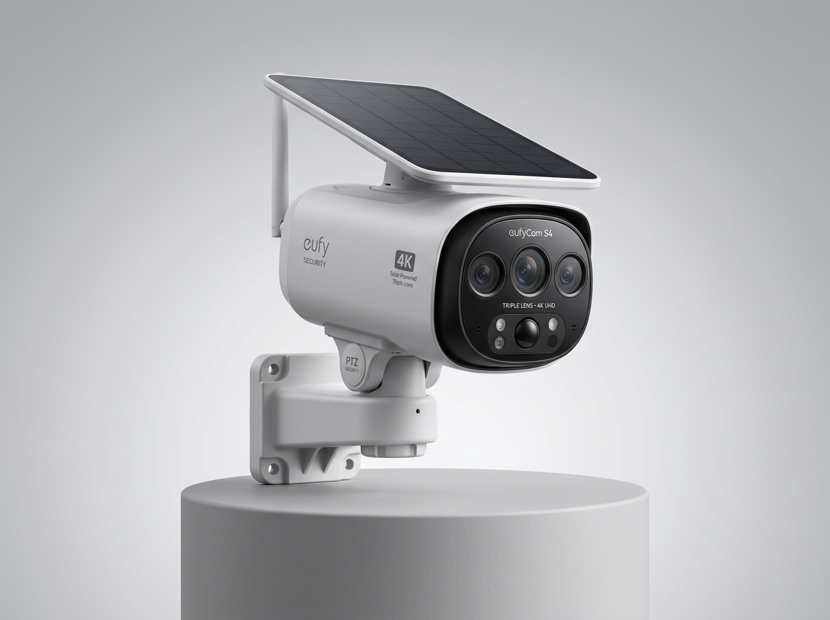 eufyCam S4 4K solar PTZ security camera with triple lens head